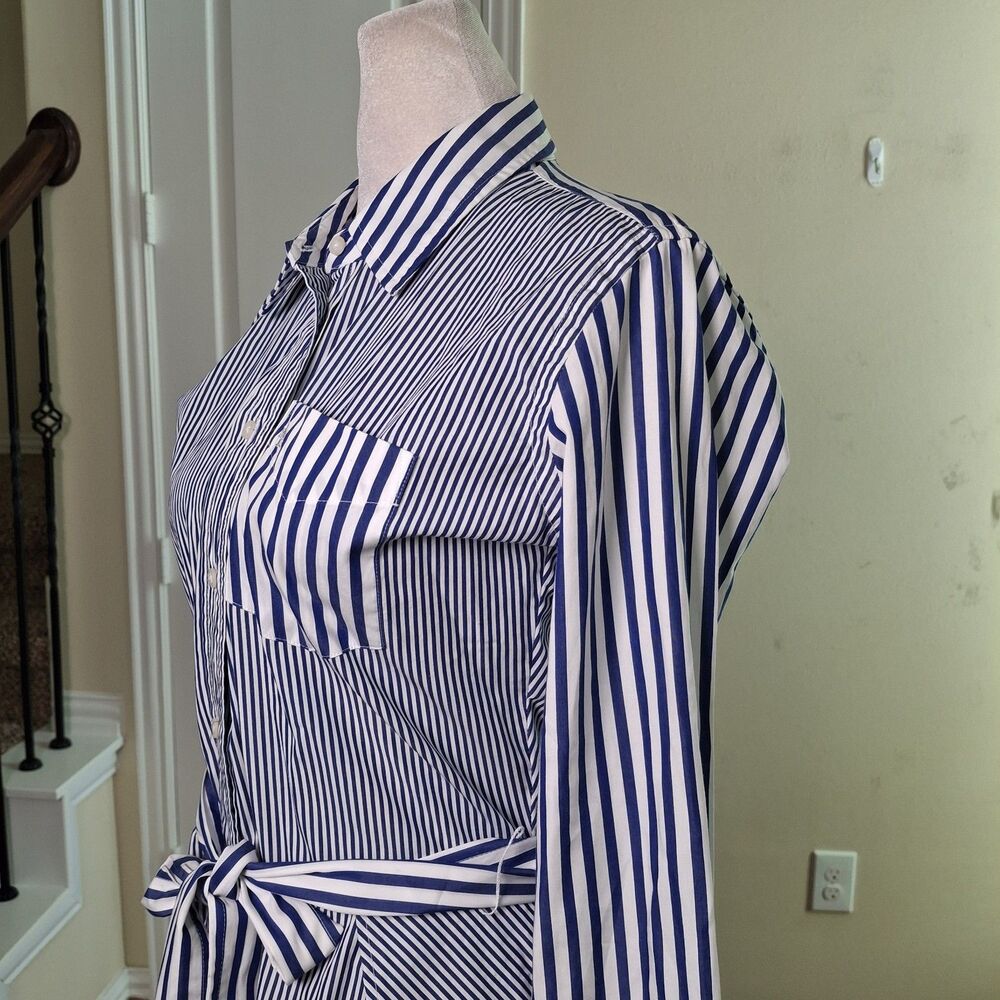 Lauren Ralph Lauren Shirtdress Striped Blue White 4 Preppy Nautical Cotton Money - Picture 12 of 15